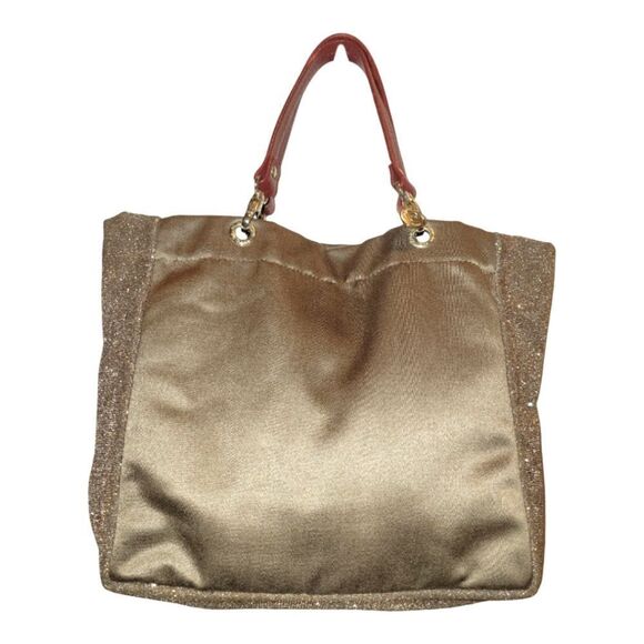 Francois Reiner Un jour un sac Tote Bag Satin Glitter Sides Leather Handles - Picture 1 of 13